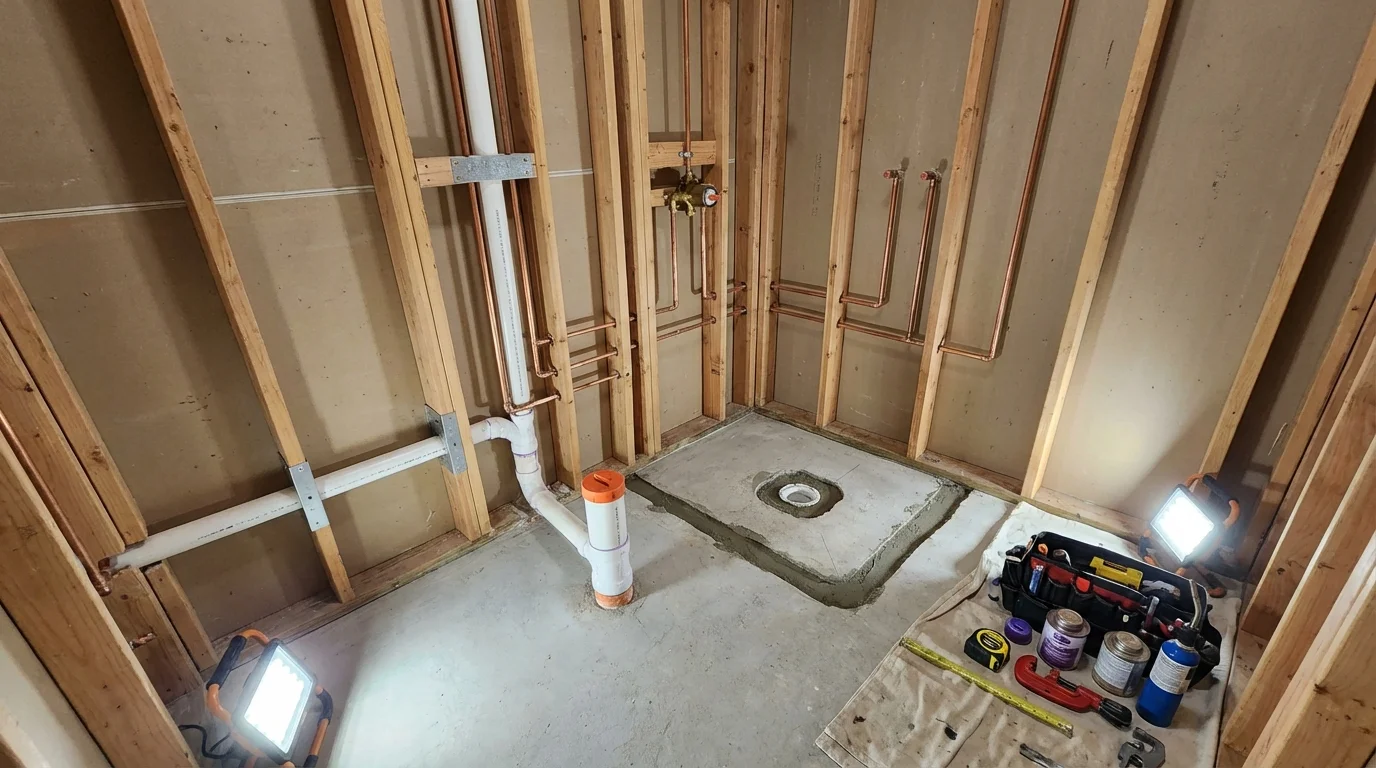 Bathroom rough-in plumbing during remodel by Johns Plumbing LLC in Jacksonville