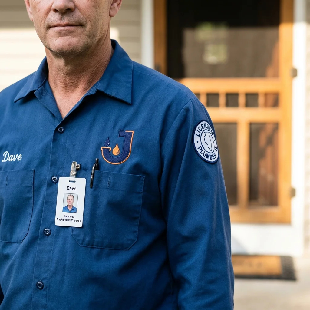 Licensed plumber showing ID badge in Jacksonville, IL