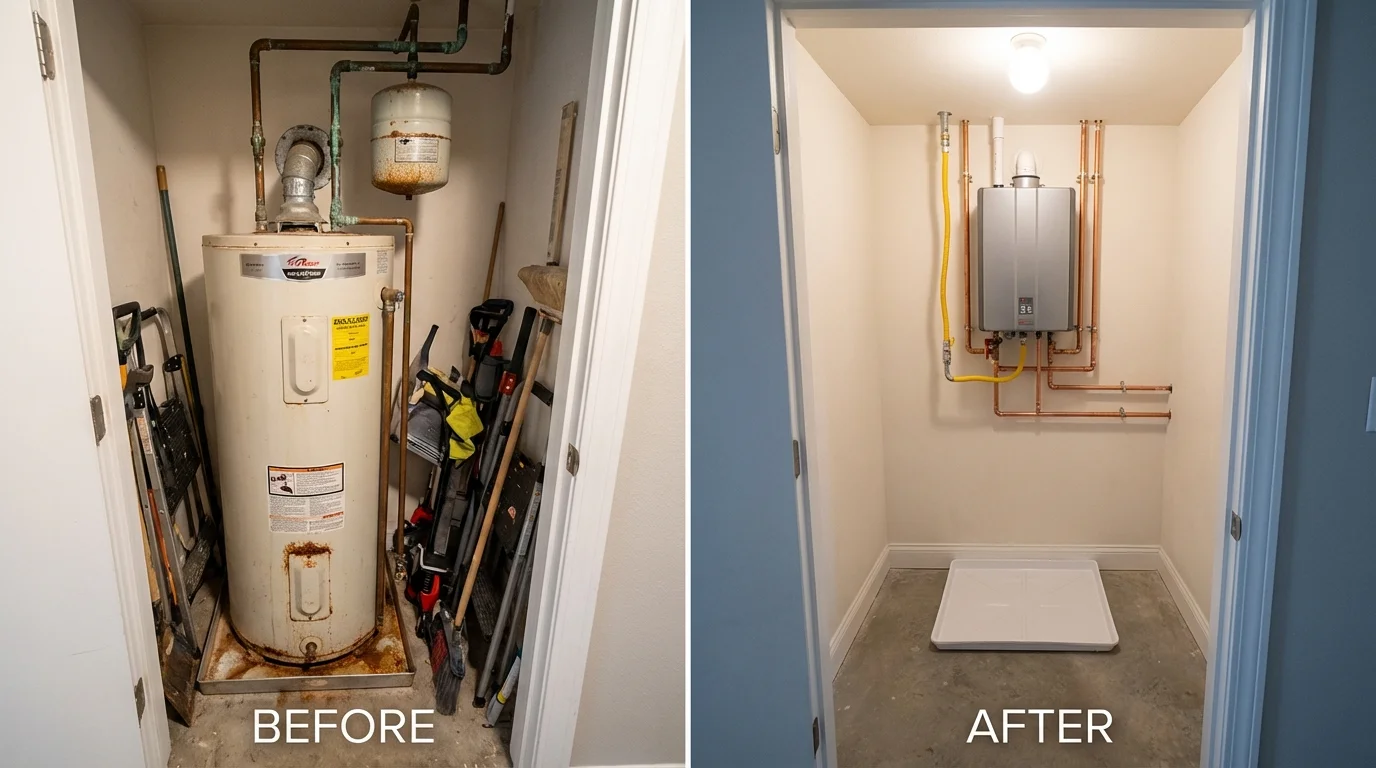 Tank water heater versus wall-mounted tankless unit comparison for Jacksonville, IL homeowners